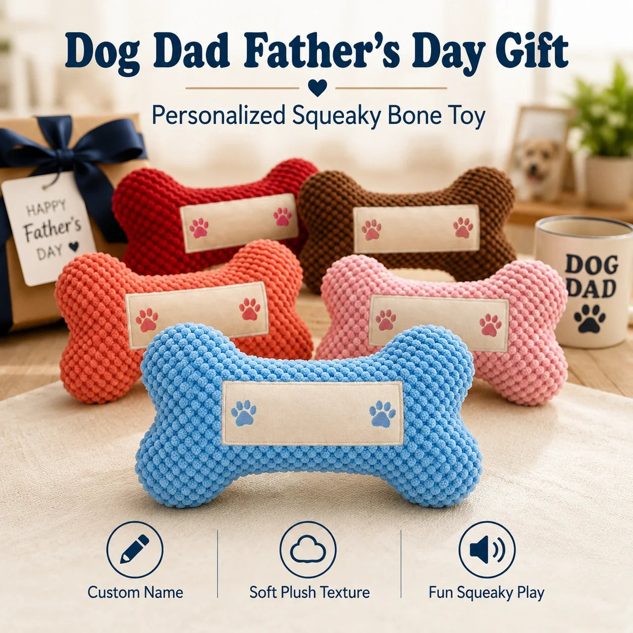 Dog Dad Gift — Personalized Squeaky Bone Toy