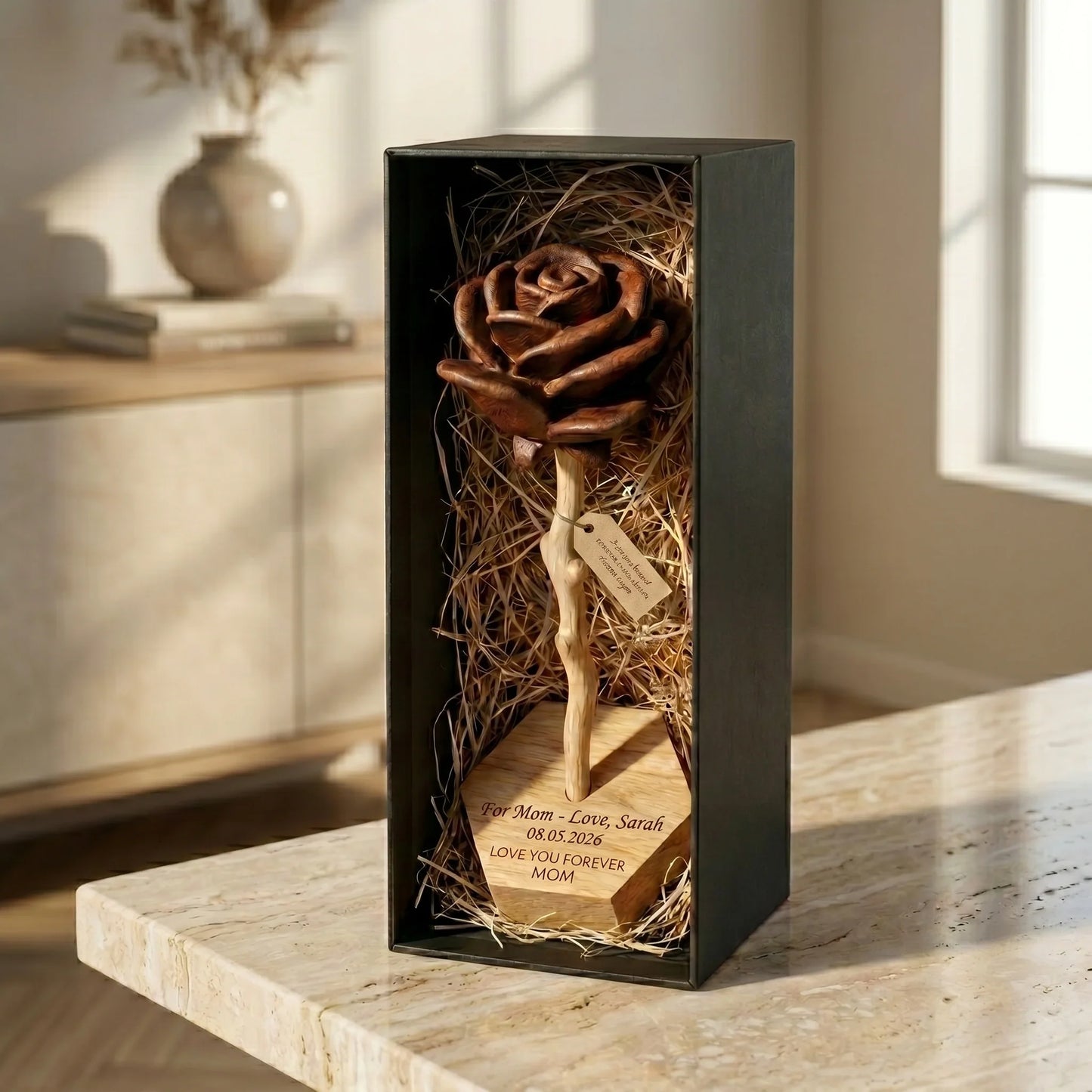 Personalized Wooden Rose Keepsake - Custom Anniversary Gift