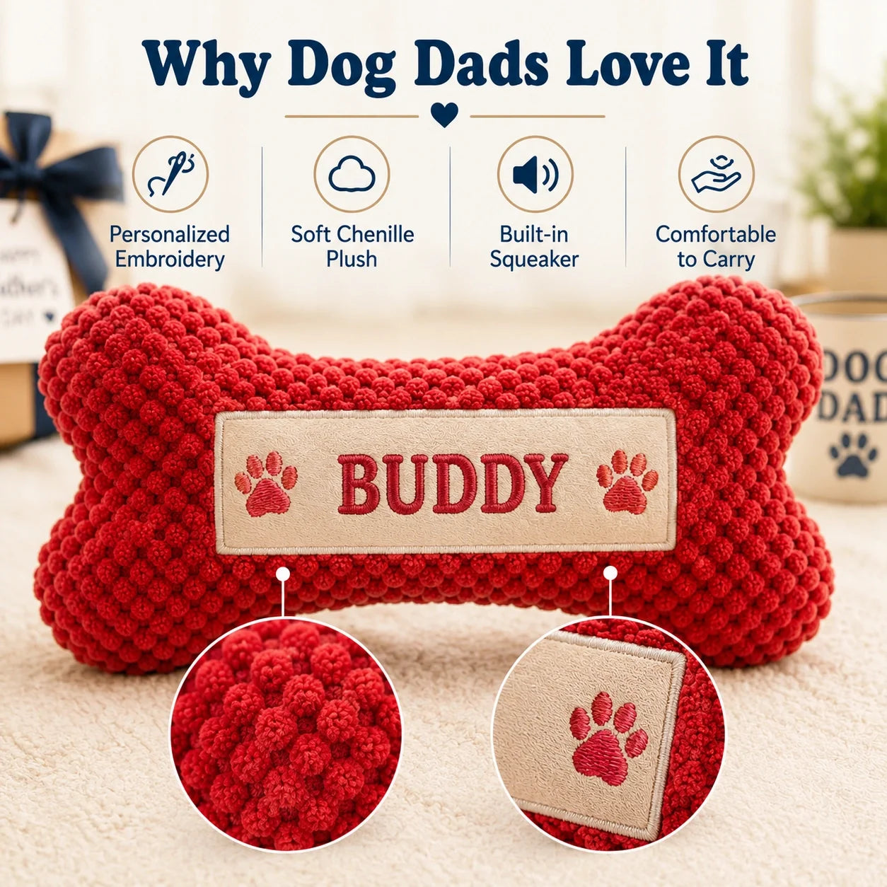 Dog Dad Gift — Personalized Squeaky Bone Toy