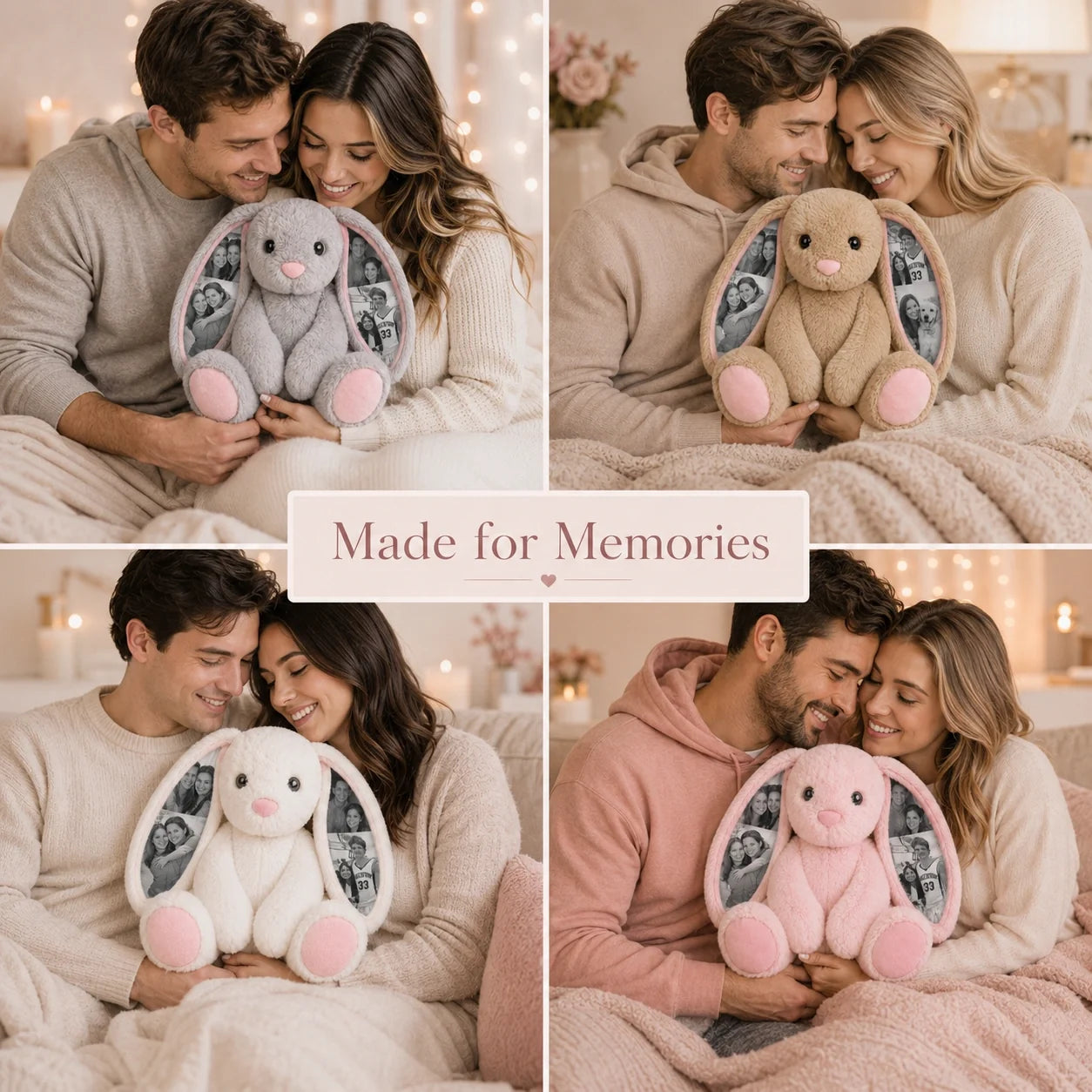 Custom Photo Bunny Plush – Personalized Hidden Ear Picture Bunny Gift for Couples Anniversary