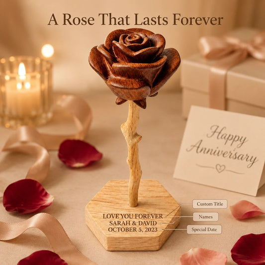 Personalized Wooden Rose Keepsake - Custom Anniversary Gift