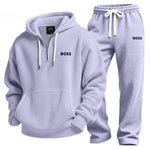 Textured Quarter-Zip Hooded Tracksuit Set