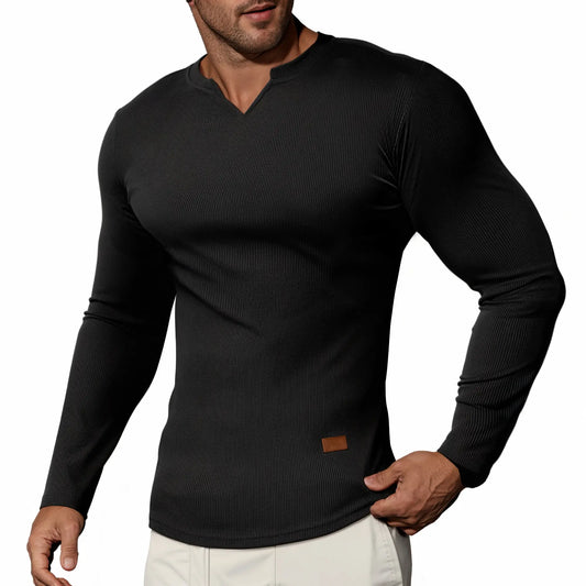 Men's Slim V-Neck Muscle Long Sleeve Tee