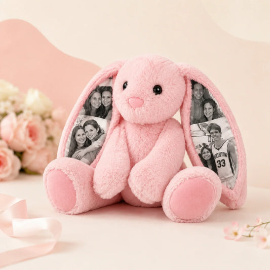 Custom Photo Bunny Plush – Personalized Hidden Ear Picture Bunny Gift for Couples Anniversary