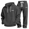 Textured Quarter-Zip Hooded Tracksuit Set
