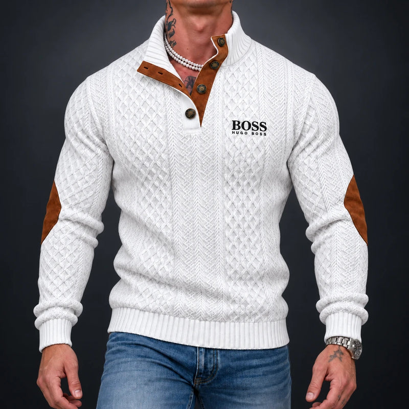 Textured Button-Neck Sweater