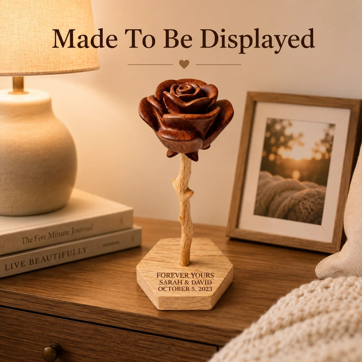 Personalized Wooden Rose Keepsake - Custom Anniversary Gift