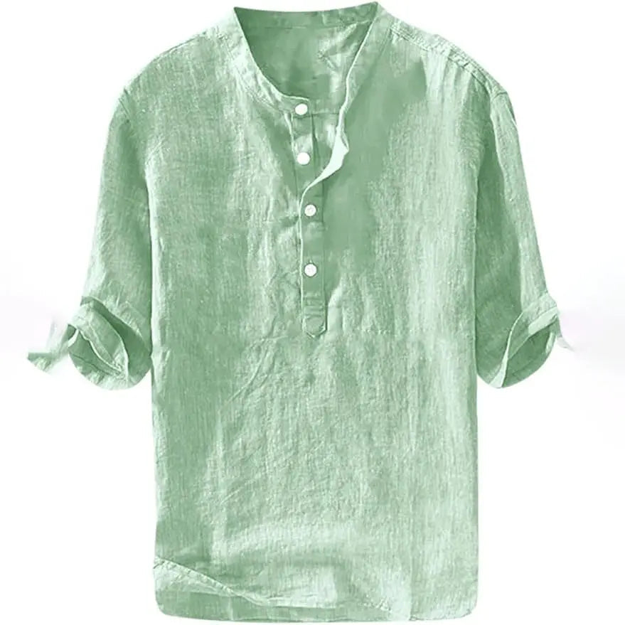 Runcati Men's Linen Shirt - Casual Cotton 3/4 Sleeve
