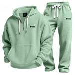 Textured Quarter-Zip Hooded Tracksuit Set