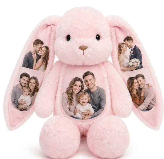 Custom Photo Bunny Plush – Personalized Hidden Ear Picture Bunny Gift for Couples Anniversary